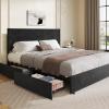 imageWLIVE Queen Size Upholstered Bed Frame with 4 Drawers and Velvet Square Tufted Headboard Sturdy Metal ampamp Wooden Slats Support No Box Spring Needed Easy Assembly Light GreyBlack