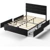 imageWLIVE Queen Size Upholstered Bed Frame with 4 Drawers and Velvet Square Tufted Headboard Sturdy Metal ampamp Wooden Slats Support No Box Spring Needed Easy Assembly Light GreyBlack