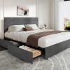 imageWLIVE Queen Size Upholstered Bed Frame with 4 Drawers and Velvet Square Tufted Headboard Sturdy Metal ampamp Wooden Slats Support No Box Spring Needed Easy Assembly Light GreyGrey