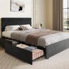 imageWLIVE Queen Size Upholstered Bed Frame with 4 Drawers and Velvet Square Tufted Headboard Sturdy Metal ampamp Wooden Slats Support No Box Spring Needed Easy Assembly Light GreyBlack