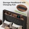 imageWLIVE Queen Size Upholstered Bed Frame with Storage Headboard Velvet Square Tufted Platform Bed with Charging Station Sturdy Metal ampamp Wooden Slats Support No Box Spring Needed BlackBlack