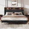 imageWLIVE Queen Size Upholstered Bed Frame with Storage Headboard Velvet Square Tufted Platform Bed with Charging Station Sturdy Metal ampamp Wooden Slats Support No Box Spring Needed BlackBlack