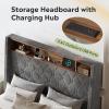 imageWLIVE Queen Size Upholstered Bed Frame with Storage Headboard Velvet Square Tufted Platform Bed with Charging Station Sturdy Metal ampamp Wooden Slats Support No Box Spring Needed BlackGrey