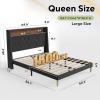 imageWLIVE Queen Size Upholstered Bed Frame with Storage Headboard Velvet Square Tufted Platform Bed with Charging Station Sturdy Metal ampamp Wooden Slats Support No Box Spring Needed BlackBlack