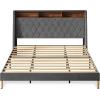 imageWLIVE Queen Size Upholstered Bed Frame with Storage Headboard Velvet Square Tufted Platform Bed with Charging Station Sturdy Metal ampamp Wooden Slats Support No Box Spring Needed BlackGrey