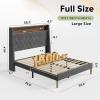 imageWLIVE Queen Size Upholstered Bed Frame with Storage Headboard Velvet Square Tufted Platform Bed with Charging Station Sturdy Metal ampamp Wooden Slats Support No Box Spring Needed BlackGrey