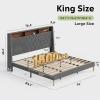 imageWLIVE Queen Size Upholstered Bed Frame with Storage Headboard Velvet Square Tufted Platform Bed with Charging Station Sturdy Metal ampamp Wooden Slats Support No Box Spring Needed BlackGrey