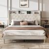 imageWLIVE Queen Size Upholstered Bed Frame with Storage Headboard Velvet Square Tufted Platform Bed with Charging Station Sturdy Metal ampamp Wooden Slats Support No Box Spring Needed BlackBeige