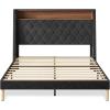 imageWLIVE Queen Size Upholstered Bed Frame with Storage Headboard Velvet Square Tufted Platform Bed with Charging Station Sturdy Metal ampamp Wooden Slats Support No Box Spring Needed BlackBlack