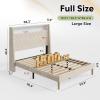 imageWLIVE Queen Size Upholstered Bed Frame with Storage Headboard Velvet Square Tufted Platform Bed with Charging Station Sturdy Metal ampamp Wooden Slats Support No Box Spring Needed BlackBeige