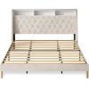 imageWLIVE Queen Size Upholstered Bed Frame with Storage Headboard Velvet Square Tufted Platform Bed with Charging Station Sturdy Metal ampamp Wooden Slats Support No Box Spring Needed BlackBeige