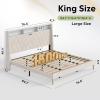 imageWLIVE Queen Size Upholstered Bed Frame with Storage Headboard Velvet Square Tufted Platform Bed with Charging Station Sturdy Metal ampamp Wooden Slats Support No Box Spring Needed BlackBeige