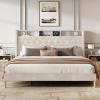 imageWLIVE Queen Size Upholstered Bed Frame with Storage Headboard Velvet Square Tufted Platform Bed with Charging Station Sturdy Metal ampamp Wooden Slats Support No Box Spring Needed BlackBeige