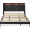 imageWLIVE Queen Size Upholstered Bed Frame with Storage Headboard Velvet Square Tufted Platform Bed with Charging Station Sturdy Metal ampamp Wooden Slats Support No Box Spring Needed BlackBlack