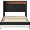 imageWLIVE Queen Size Upholstered Bed Frame with Storage Headboard Velvet Square Tufted Platform Bed with Charging Station Sturdy Metal ampamp Wooden Slats Support No Box Spring Needed BlackBlack