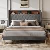 imageWLIVE Queen Size Upholstered Bed Frame with Storage Headboard Velvet Square Tufted Platform Bed with Charging Station Sturdy Metal ampamp Wooden Slats Support No Box Spring Needed BlackGrey