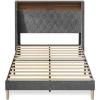 imageWLIVE Queen Size Upholstered Bed Frame with Storage Headboard Velvet Square Tufted Platform Bed with Charging Station Sturdy Metal ampamp Wooden Slats Support No Box Spring Needed BlackGrey
