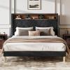 imageWLIVE Queen Size Upholstered Bed Frame with Storage Headboard Velvet Square Tufted Platform Bed with Charging Station Sturdy Metal ampamp Wooden Slats Support No Box Spring Needed BlackBlack
