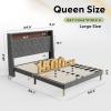 imageWLIVE Queen Size Upholstered Bed Frame with Storage Headboard Velvet Square Tufted Platform Bed with Charging Station Sturdy Metal ampamp Wooden Slats Support No Box Spring Needed BlackGrey