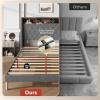 imageWLIVE Queen Size Upholstered Bed Frame with Storage Headboard Velvet Square Tufted Platform Bed with Charging Station Sturdy Metal ampamp Wooden Slats Support No Box Spring Needed BlackGrey
