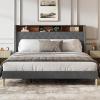 imageWLIVE Queen Size Upholstered Bed Frame with Storage Headboard Velvet Square Tufted Platform Bed with Charging Station Sturdy Metal ampamp Wooden Slats Support No Box Spring Needed BlackGrey