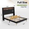 imageWLIVE Queen Size Upholstered Bed Frame with Storage Headboard Velvet Square Tufted Platform Bed with Charging Station Sturdy Metal ampamp Wooden Slats Support No Box Spring Needed BlackBlack