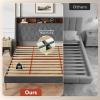 imageWLIVE Queen Size Upholstered Bed Frame with Storage Headboard Velvet Square Tufted Platform Bed with Charging Station Sturdy Metal ampamp Wooden Slats Support No Box Spring Needed BlackGrey