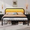 imageWLIVE Twin Bed Frame Twin Size Bed Frames with LED Lights and Charging Station Metal Bed Frame with Headboard No Box Spring RequiredEasy AssemblyWhiteBlack