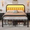 imageWLIVE Twin Bed Frame Twin Size Bed Frames with LED Lights and Charging Station Metal Bed Frame with Headboard No Box Spring RequiredEasy AssemblyWhiteBlack