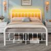 imageWLIVE Twin Bed Frame Twin Size Bed Frames with LED Lights and Charging Station Metal Bed Frame with Headboard No Box Spring RequiredEasy AssemblyWhiteWhite