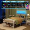imageWLIVE Twin Bed Frame Twin Size Bed Frames with LED Lights and Charging Station Metal Bed Frame with Headboard No Box Spring RequiredEasy AssemblyWhiteWhite