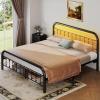 imageWLIVE Twin Bed Frame Twin Size Bed Frames with LED Lights and Charging Station Metal Bed Frame with Headboard No Box Spring RequiredEasy AssemblyWhiteBlack