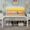 imageWLIVE Twin Bed Frame Twin Size Bed Frames with LED Lights and Charging Station Metal Bed Frame with Headboard No Box Spring RequiredEasy AssemblyWhiteWhite