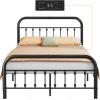 imageWLIVE Twin Bed Frame Twin Size Bed Frames with LED Lights and Charging Station Metal Bed Frame with Headboard No Box Spring RequiredEasy AssemblyWhiteBlack