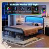 imageWLIVE Twin Bed Frame Twin Size Bed Frames with LED Lights and Charging Station Metal Bed Frame with Headboard No Box Spring RequiredEasy AssemblyWhiteBlack