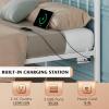imageWLIVE Twin Bed Frame Twin Size Bed Frames with LED Lights and Charging Station Metal Bed Frame with Headboard No Box Spring RequiredEasy AssemblyWhiteWhite