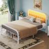 imageWLIVE Twin Bed Frame Twin Size Bed Frames with LED Lights and Charging Station Metal Bed Frame with Headboard No Box Spring RequiredEasy AssemblyWhiteWhite