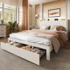 imageWLIVE Queen Size Upholstered Bed Frame with 2 Drawers Linen Tufted Storage Headboard with Charging Ports and LED Light Sturdy Metal ampamp Wooden Slats Support No Box Spring Needed BeigeBeige