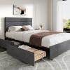 imageWLIVE Queen Size Upholstered Bed Frame with 4 Drawers and Velvet Square Tufted Headboard Sturdy Metal ampamp Wooden Slats Support No Box Spring Needed Easy Assembly Light GreyGrey