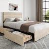 imageWLIVE Queen Size Upholstered Bed Frame with 4 Drawers and Velvet Square Tufted Headboard Sturdy Metal ampamp Wooden Slats Support No Box Spring Needed Easy Assembly Light GreyBeige