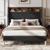imageWLIVE Queen Size Upholstered Bed Frame with Storage Headboard Velvet Square Tufted Platform Bed with Charging Station Sturdy Metal ampamp Wooden Slats Support No Box Spring Needed BlackBlack
