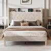 imageWLIVE Queen Size Upholstered Bed Frame with Storage Headboard Velvet Square Tufted Platform Bed with Charging Station Sturdy Metal ampamp Wooden Slats Support No Box Spring Needed BlackBeige