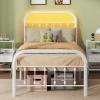 imageWLIVE Twin Bed Frame Twin Size Bed Frames with LED Lights and Charging Station Metal Bed Frame with Headboard No Box Spring RequiredEasy AssemblyWhiteWhite