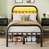 imageWLIVE Twin Bed Frame Twin Size Bed Frames with LED Lights and Charging Station Metal Bed Frame with Headboard No Box Spring RequiredEasy AssemblyWhiteBlack