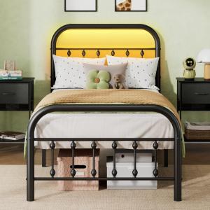 imageWLIVE Twin Bed Frame Twin Size Bed Frames with LED Lights and Charging Station Metal Bed Frame with Headboard No Box Spring RequiredEasy AssemblyWhiteBlack