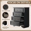 imageWLIVE Farmhouse Dresser for Bedroom Black Wood Storge Cabinet with 4 Drawers for Living Room Hallway Closet Tall Retro Nightstand with Roman Metal HandleBlack