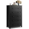 imageWLIVE Farmhouse Dresser for Bedroom Black Wood Storge Cabinet with 4 Drawers for Living Room Hallway Closet Tall Retro Nightstand with Roman Metal HandleBlack