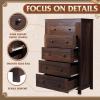 imageWLIVE Farmhouse Dresser for Bedroom Black Wood Storge Cabinet with 4 Drawers for Living Room Hallway Closet Tall Retro Nightstand with Roman Metal HandleBrown