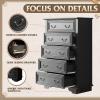 imageWLIVE Farmhouse Dresser for Bedroom Black Wood Storge Cabinet with 4 Drawers for Living Room Hallway Closet Tall Retro Nightstand with Roman Metal HandleBlack