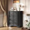 imageWLIVE Farmhouse Dresser for Bedroom Black Wood Storge Cabinet with 4 Drawers for Living Room Hallway Closet Tall Retro Nightstand with Roman Metal HandleBlack